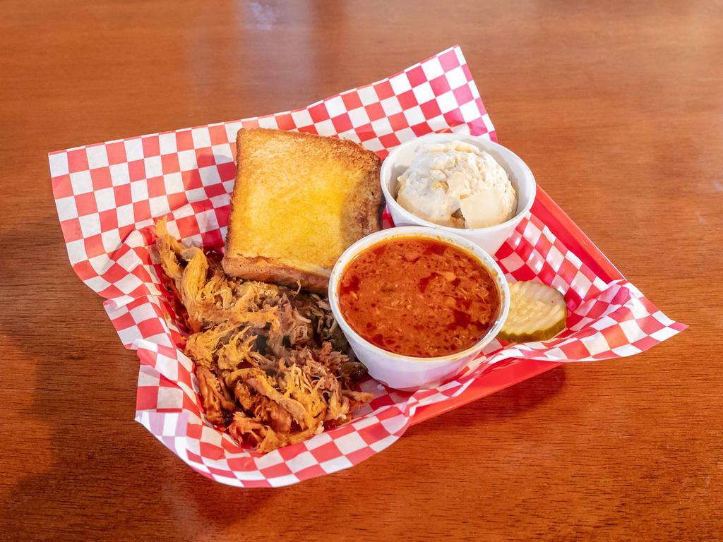 Pulled Pork Plate with 2 Sides and Bread · 