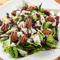 Harvest Salad · Turkey breast, cranberries, mild goat cheese, and sweet-n-spicy pecans on top of mixed green...