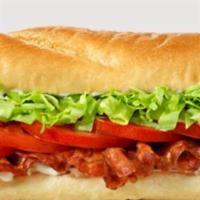 BLT · Crispy bacon, lettuce, tomato and mayo, on a toasted roll.