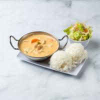 Red Chicken Curry Stir Fried · Spicy red curry cooked with coconut milk, sliced chicken, bamboo shoots, bell pepper and swe...