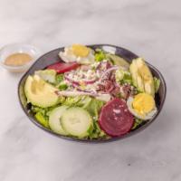 Greek Salad · Lettuce, avocado, feta cheese Kalamata olives, red onions & hard-boiled egg add chicken brea...