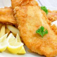 Fish & Chips · Beer battered fish & chips with coleslaw and tartar sauce