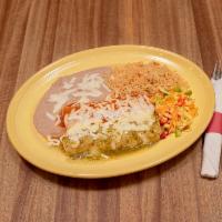 Enchilada · Made with corn tortilla, Jack cheese, meat and topped with choice of red or green our mole s...