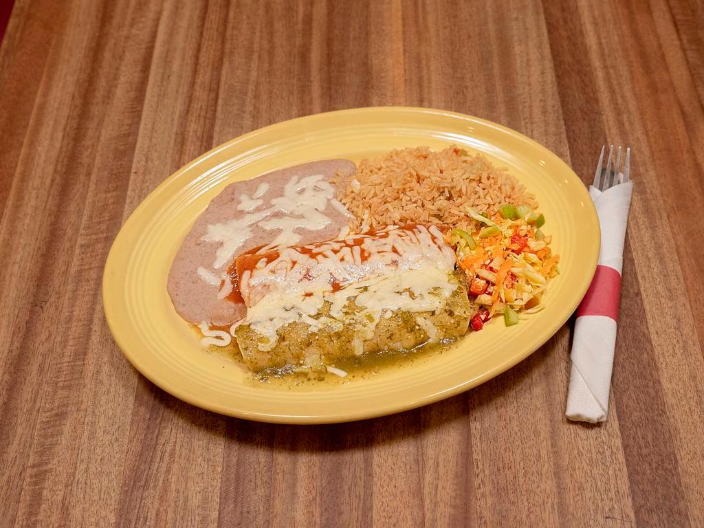 Enchilada · Made with corn tortilla, Jack cheese, meat and topped with choice of red or green our mole sauce.