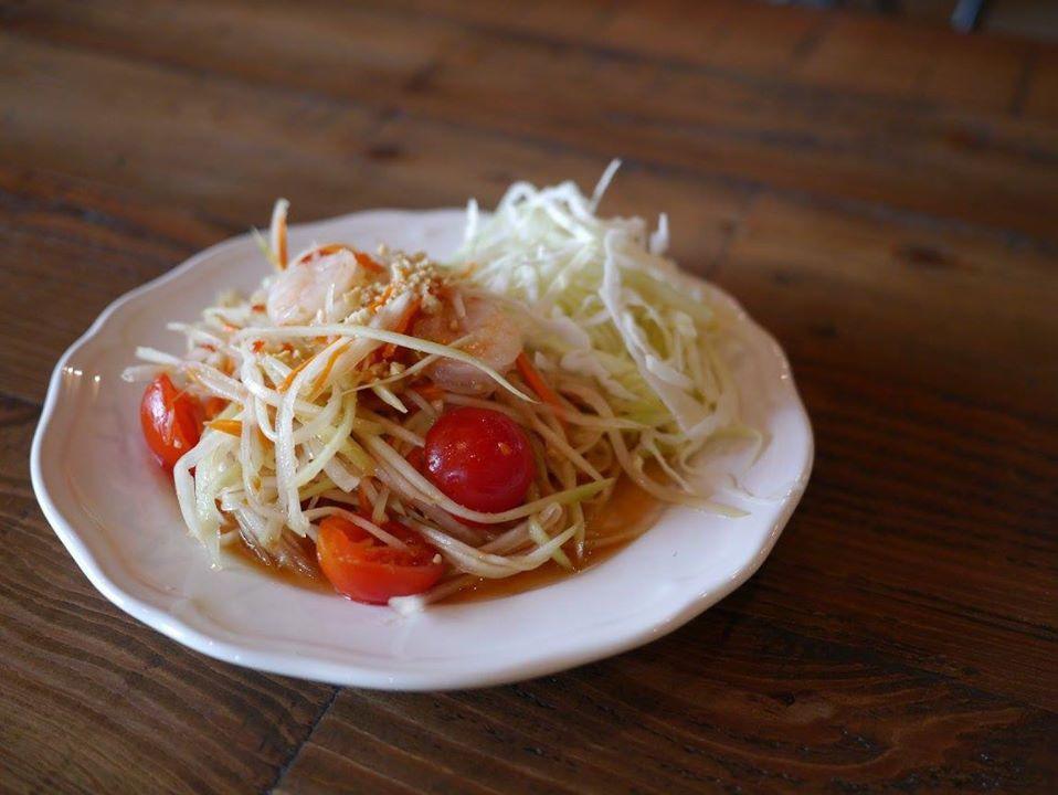 Som Tum with Sticky Rice Salad · Shredded green papaya salad, peanut, lime, juice, tomato, fresh shrimp, and dried shrimp.