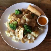 Pad See Eiw Noodles · Stir fried flat noodles with eggs, broccoli and cabbage in Thai sweet soy sauce.