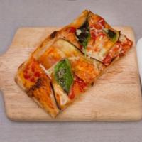 Parmigiana di Melenzane Pizza · Tomato sauce, eggplant parmigiano, cheese and basil.
