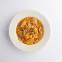 Massaman Curry · Potatoes and onions in massaman curry sauce. Served with rice on the side. Contains peanut, ...