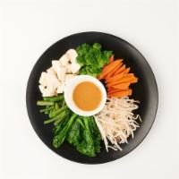 Showering Rama · Steamed Chinese broccoli, bean sprouts, string bean, carrot, broccoli, and tofu served with ...