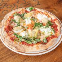 Due Whole Wheat Pizza · Spinach, artichokes, Ricotta cheese, Mozzarella cheese and red sauce.