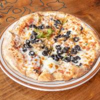 Uno Whole Wheat Pizza · Mushrooms, green peppers, black olives, fresh tomatoes, Mozzarella cheese and red sauce.