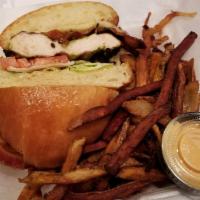 Chelsea Chicken Club Sandwich · Grilled chicken breast, applewood smoked bacon, swiss cheese, honey mustard, lettuce, tomato...