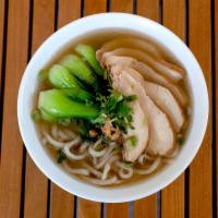 Chicken Soup · Choice of lamien noodles or rice noodles. Noodle soup served with bokchoy, onion and pork br...