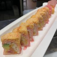 Megan Roll · Raw. Shrimp tempura, spicy tuna, avocado, crab, spicy lobster on the top with special sauce. 
