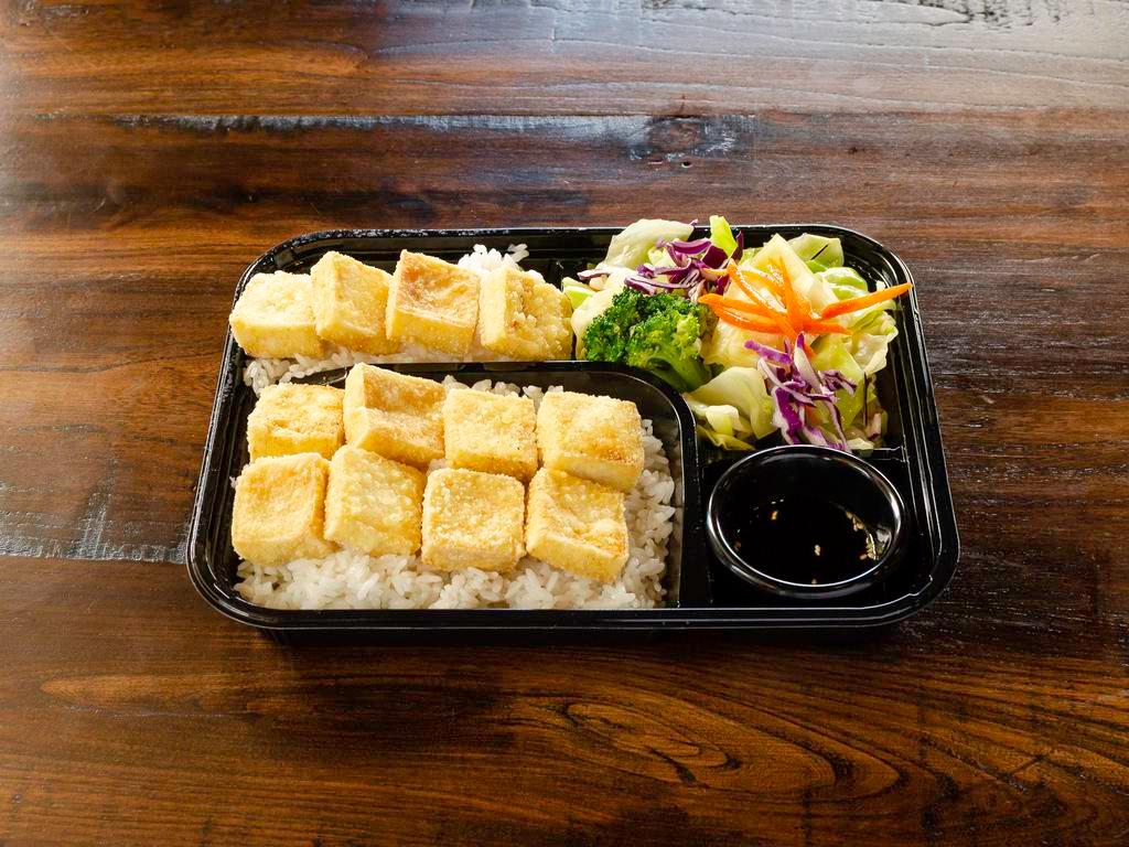 Tofu  Teri Box · Includes white rice, drizzle of Joybox's teriyaki sauce and fresh salad.