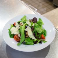 Mixed Organic Greens Salad (Sometimes enough for 2), dressing always on the side) · Mixed organic field greens, romaine, cherry tomato, candied walnuts, Asiago and champagne vi...