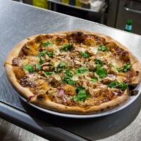 Barbecue Chicken Pizza · Mozzarella, red onion, cilantro and tangy barbecue sauce.