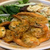 Garlic Shrimp Bowl · Garlic cajun  shrimp bowl served with rice and mac salad