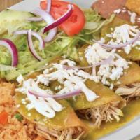 Enchiladas Platillo · 4 Enchiladas with your choice of sauce: Green, Red or Mole. Filled with Cheese of Chicken, t...
