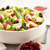 Harvest Salad · Assorted greens topped with diced grilled chicken, candied pecans, dried cranberries, fresh ...