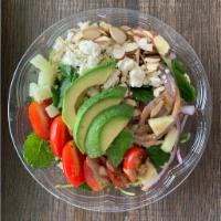Warm Quinoa Bowl · Protein packed quinoa, baby kale, avocado, feta cheese, tomatoes, cucumber, sliced almonds, ...