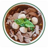 Thai Boat Noodle Soup · Beef, beef ball, bean sprout and rice noodle in beef soup.