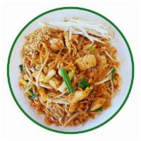 Pad Thai  · Stir-fried with rice noodle, egg, bean sprout, scallions, crushed peanuts, pad thai sauce.