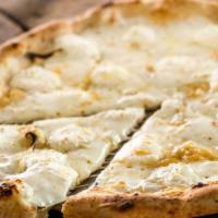 White Guy Pizza · Mozzarella, ricotta, garlic, olive oil and sea salt.  