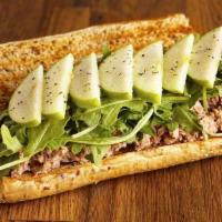 Tuna Sandwich · Tuna with sliced green apple and arugula.