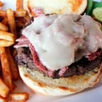 McGinty Burger · Our famous pub burger topped with our tasty house-made corned beef, Swiss cheese, and Thousa...