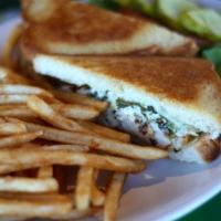 Chicken Spinach Melt · Grilled chicken breast, melted Swiss cheese with spinach, and artichoke dip on grilled sourd...