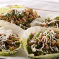 Chicken Lettuce Wrap · Four pieces. Minced chicken with mushroom, water chestnuts and green onions in house stir fr...