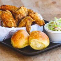 3 Pieces Chicken Combo Meal · Comes with 1 breast, 1 thigh, 1 wing, 2 broasted potatoes, 1/2 pint coleslaw, 2 roll with bu...