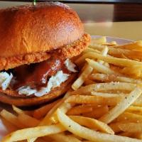 Fried Chicken Sammy Sandwich · Dill fried chicken, coleslaw, bacon, bbq sauce. Served with choice of house made potato chip...