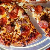 The Corleone Pizza · Sausage, salami, pepperoni, meatballs, mozzarella, Italian seasoning