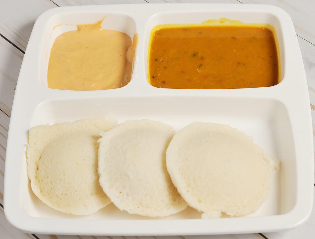3 Sambar Idli · Steamed rice and lentil patties with sambar.