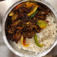 Vaca Frita · Fried shredded beef with peppers and onions. Includes choice of rice and 1 side dish.