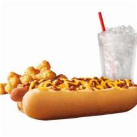 Footlong Quarter Pound Coney Combo · Includes entree, medium tots or fries, and medium soft drink.