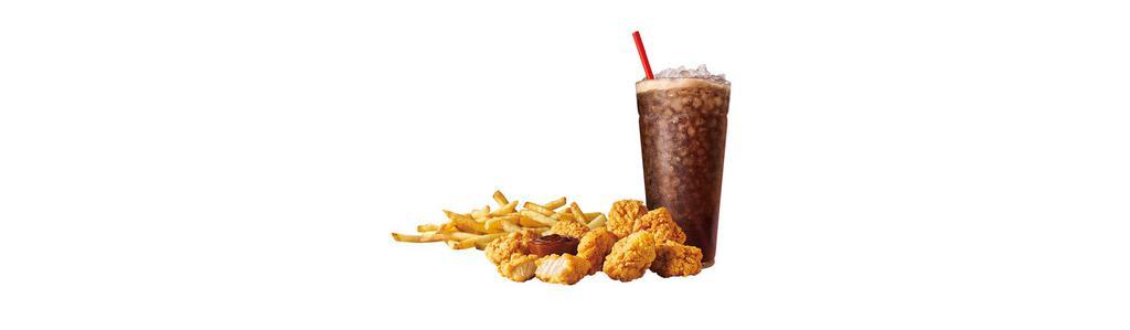 #8 JUMBO POPCORN CHICKEN® Combo · Includes entree, medium tots or fries, and medium soft drink.