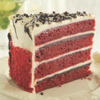 Red Velvet Cake (Slice) · Brilliant red velvet cake layers, stacked four high, are spread with deep chocolate truffle ...