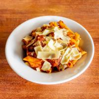 Pasta with Meatballs · Penne pasta, bolognese sauce and shaved Parmesan.