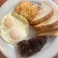 Breakfast Steak and Eggs · 6oz. Tender seasoned house-cut steak, grilled and served with
two eggs (any style), hashbrow...