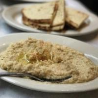 Revithosalata · Hummus. Chick-pea spread with onion, lemon, olive oil, and tahini.