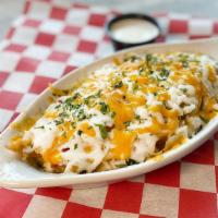 Green Yankee Fries · Straight-cut fries topped with spicy green chili, cheddar and hand-grated mozzarella, garnis...