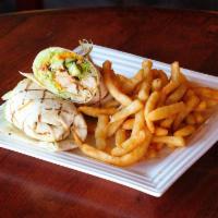 Chicken Wrap · Grilled chicken breast shredded cheddar, bacon, lettuce, tomatoes, cucumbers, and southwest ...