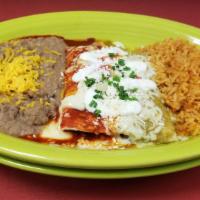 Enchilada Especial - Cheese · Our authentic enchiladas in a red or green sauce topped with Mexican crema, dices tomatoes, ...