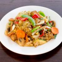 PAD WOON SEN · Glass noodles stir-fried with celery, egg, baby corn, carrots, white onions, mushrooms brocc...