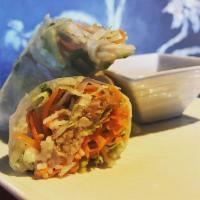 Fresh Veggie Spring Roll · 4 pieces. Fresh roll stuffed with carrot, lettuce and fresh basil. Served with peanut sauce.