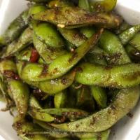 Edamame · Steamed edamame tossed with either your choice of either Thai seasoning or Thai spicy basil ...