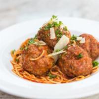 Spaghetti & Meatballs · homemade all beef meatballs